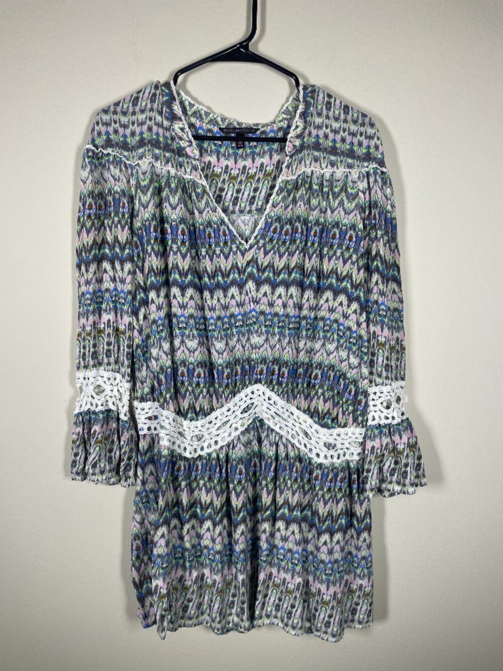 Victoria Secrets Women's Lace Colorful Print Peplum Dress M Bell Sleeve!
